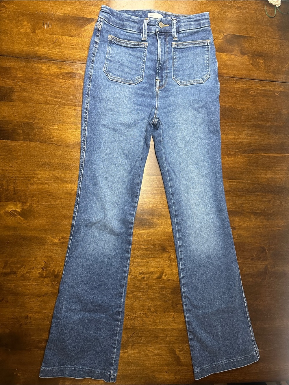 Good American Medium Blue High-Rise Flare Jeans
